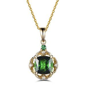 New 18k Gold Over Silver Green White Sapphires Necklace